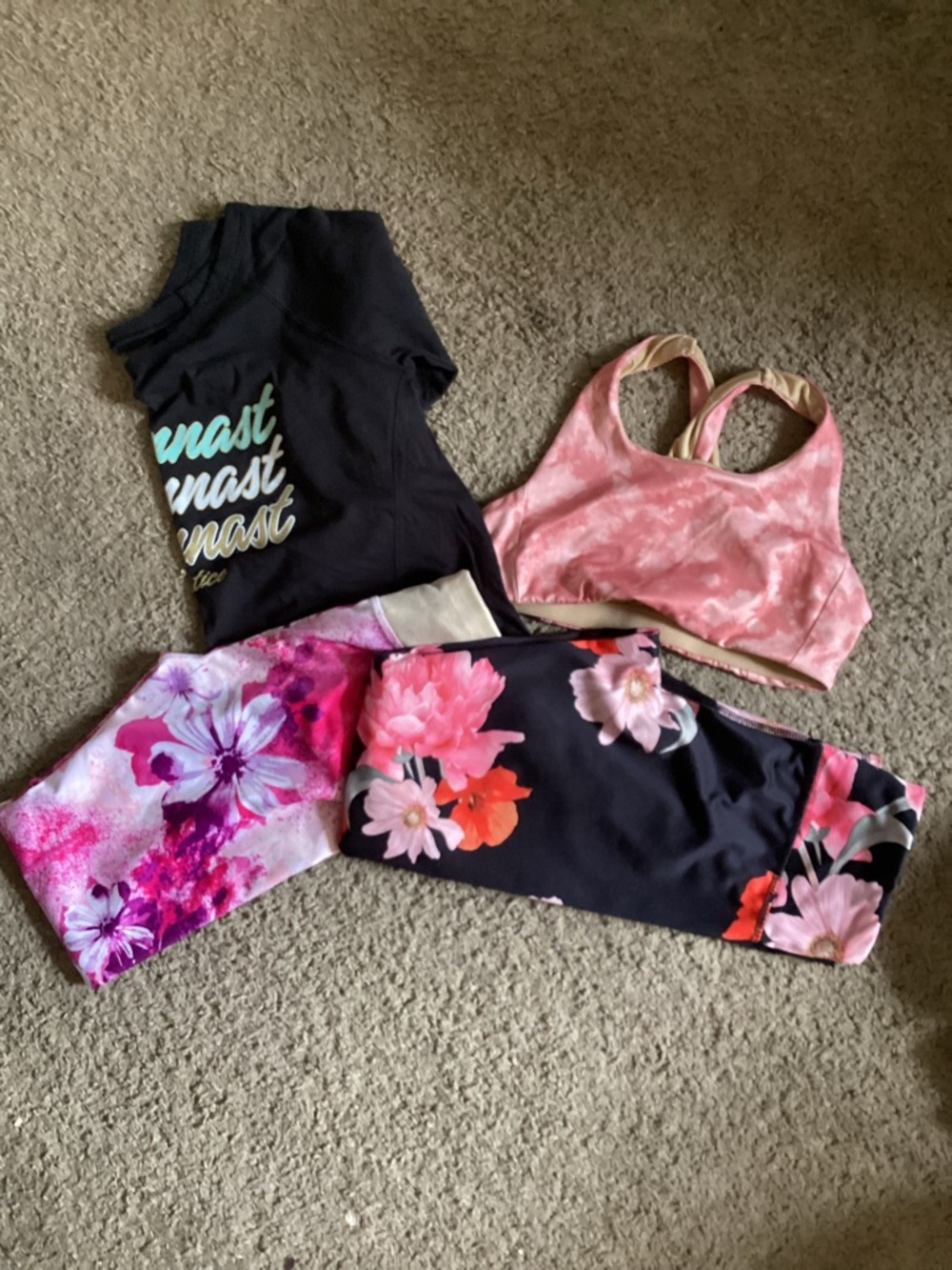 Old Navy and Justice set. Black Tee with Pink Floral Activewear Set